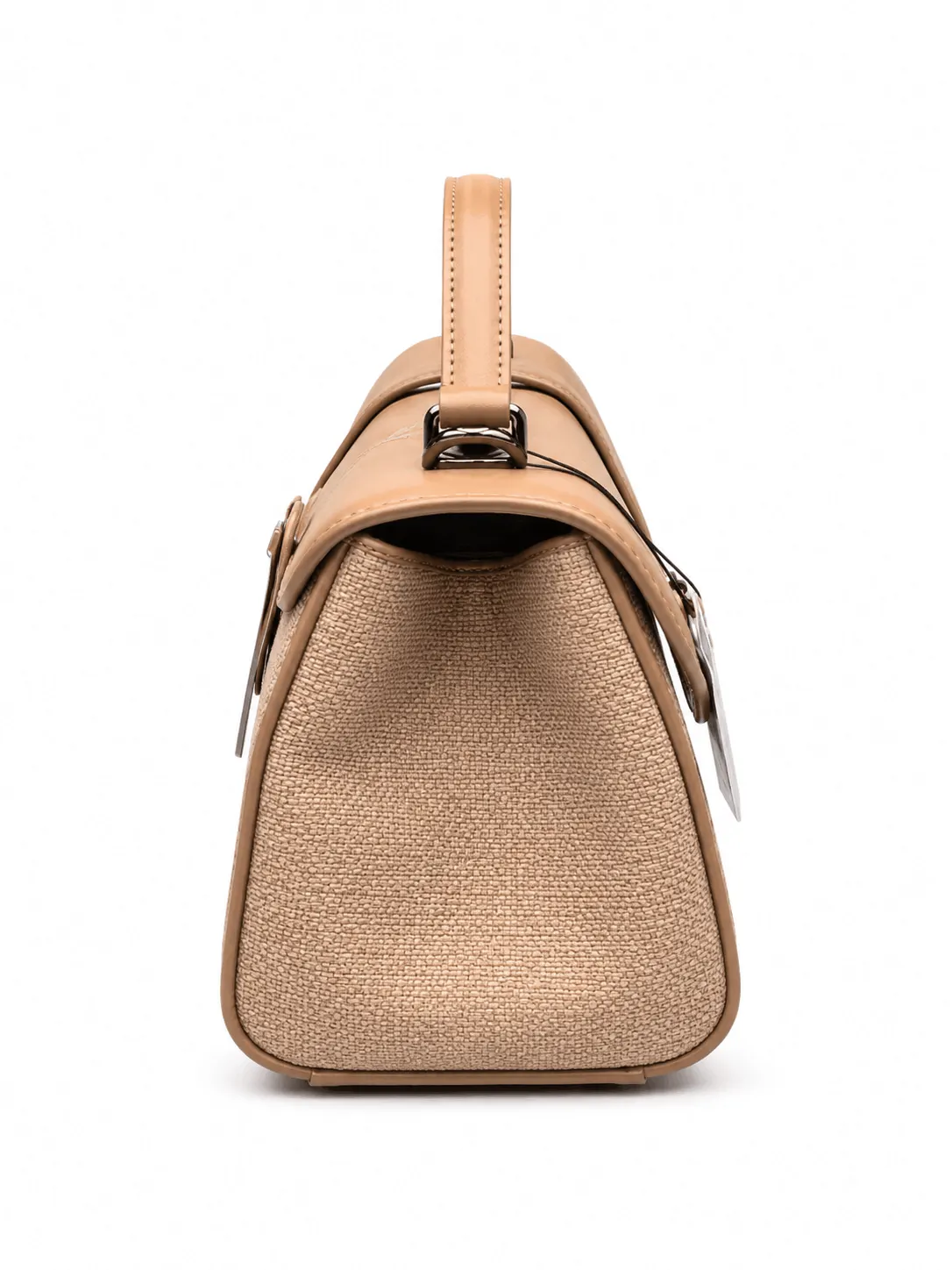 Beige Textured Top Handle Handbag for Women