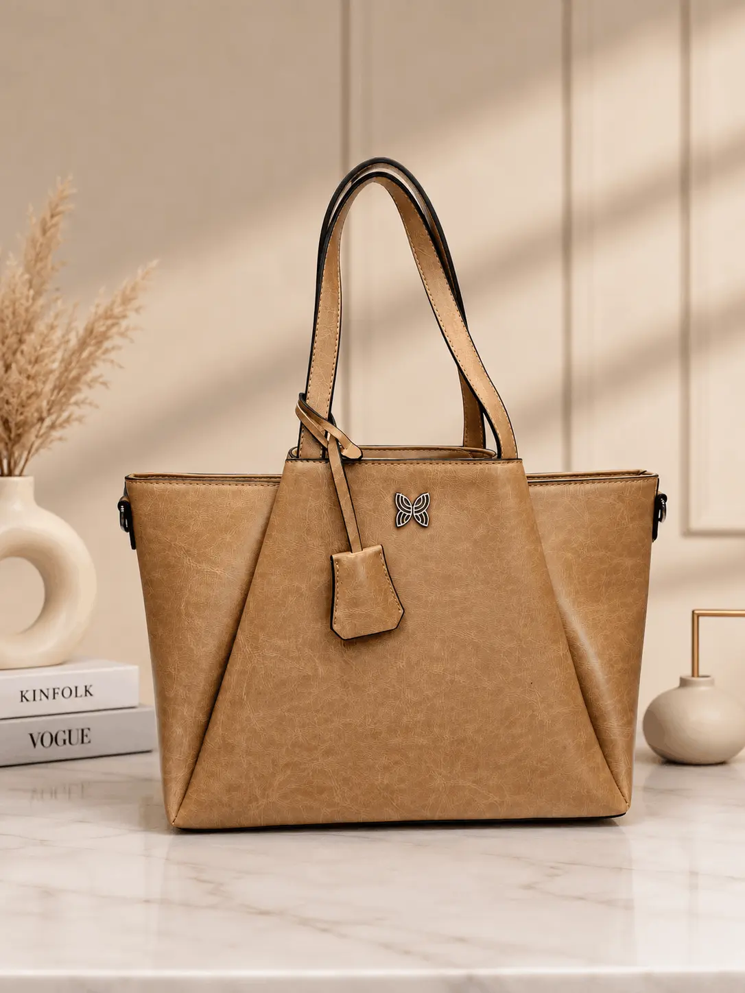 Butterfly Tan Brown Premium Ladies Handbag – Spacious Tote Bag (2)