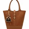 Stylish Christina & Olk brown handbag for women featuring premium textured fabric, elegant PU leather detailing, secure top closure, sturdy base, and comfortable top handles.