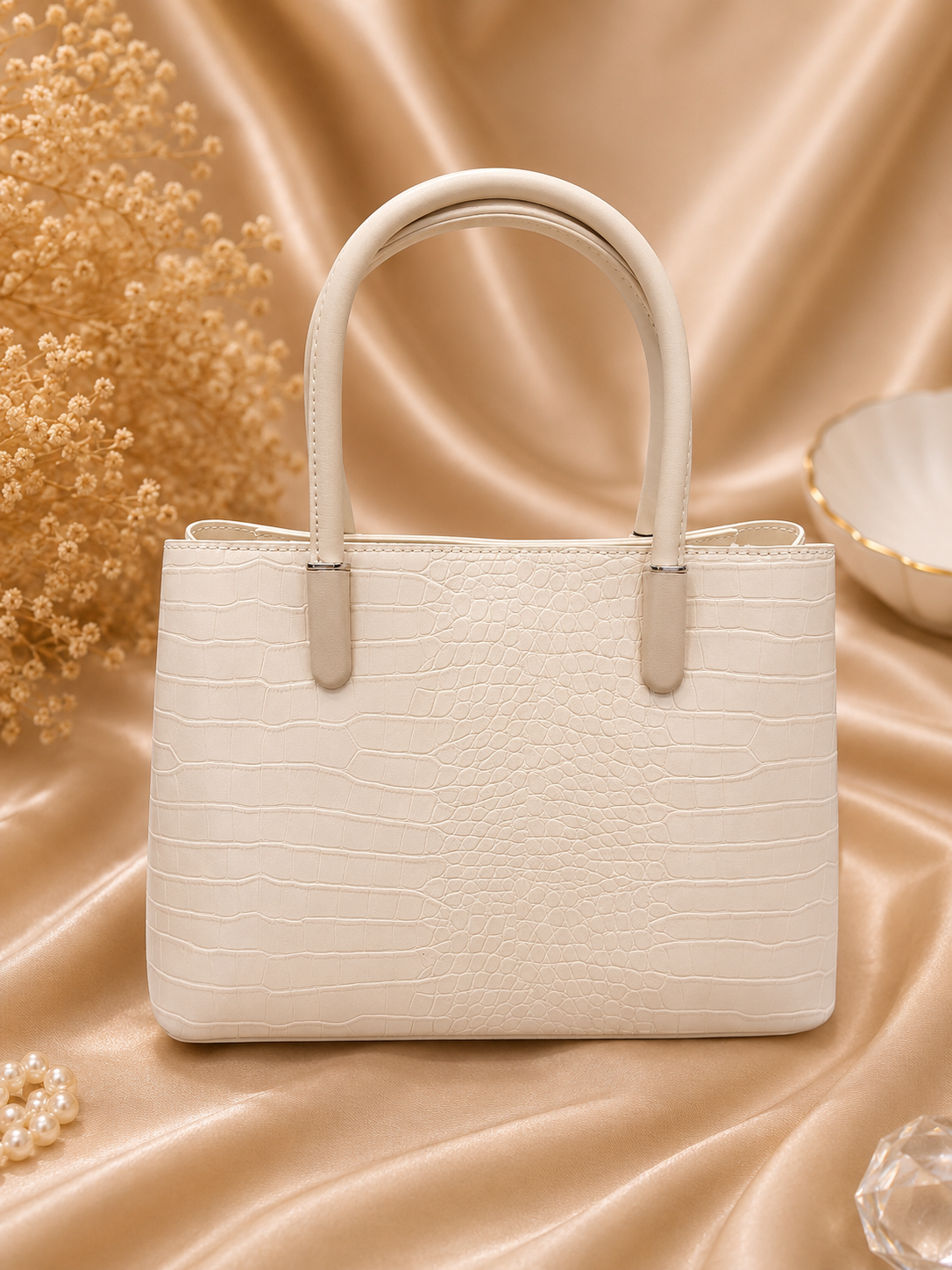 David Jones Paris Cream Crocodile Embossed Tote Handbag (1) David Jones Paris cream crocodile embossed tote handbag