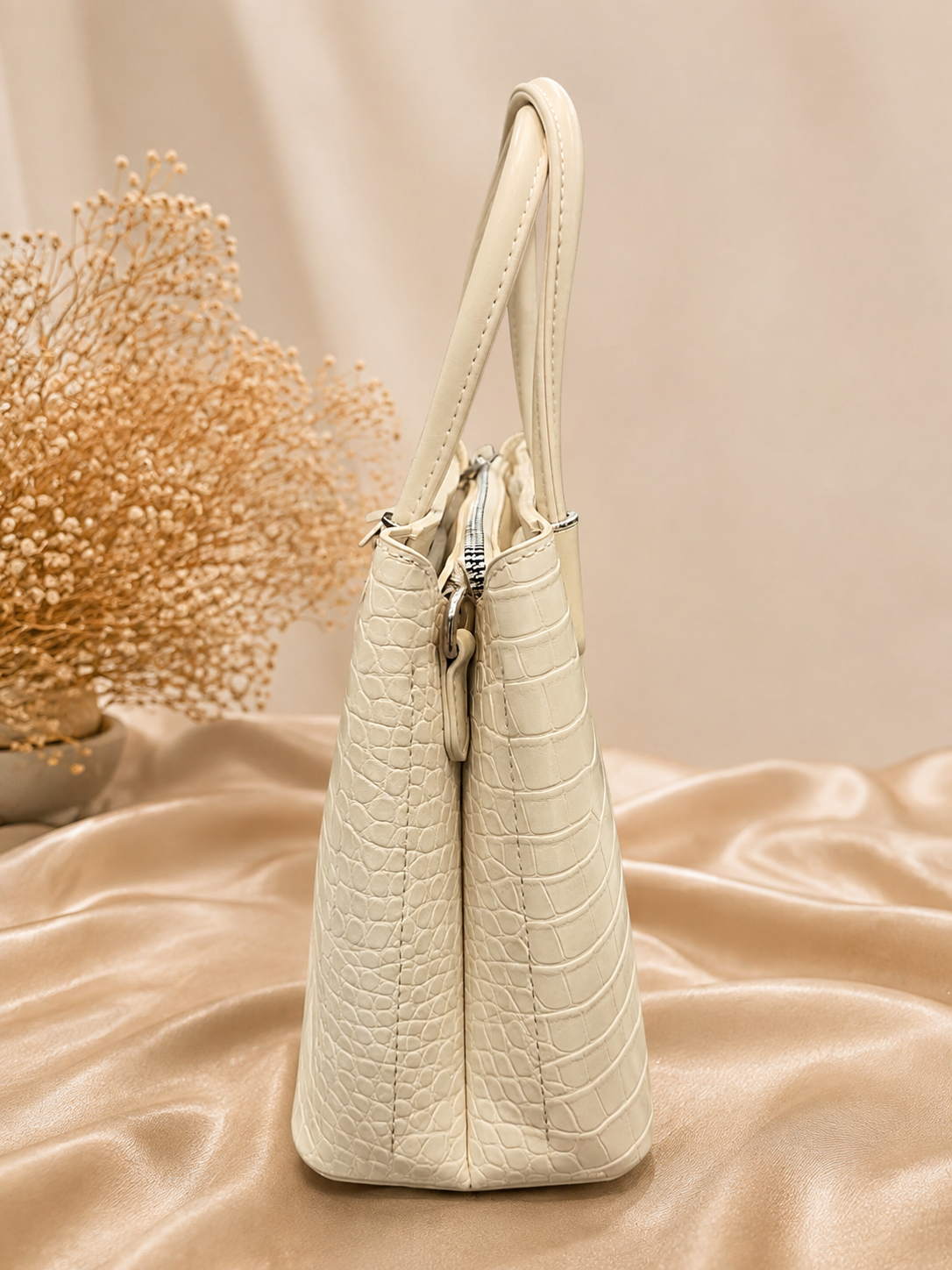David Jones Paris Cream Crocodile Embossed Tote Handbag (2)