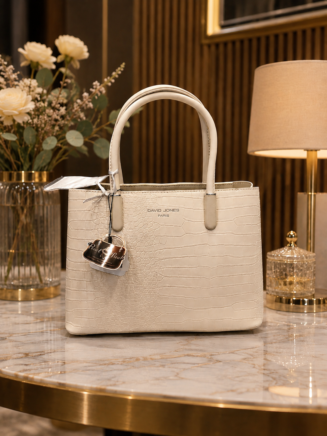 David Jones Paris Cream Crocodile Embossed Tote Handbag (3) David Jones Paris cream crocodile embossed tote handbag