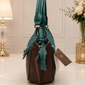 ÉLANORA premium brown and teal women’s handbag with elegant stitched flap, spacious interior and structured design