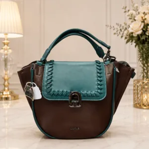 ÉLANORA premium brown and teal women’s handbag with elegant stitched flap, spacious interior and structured design