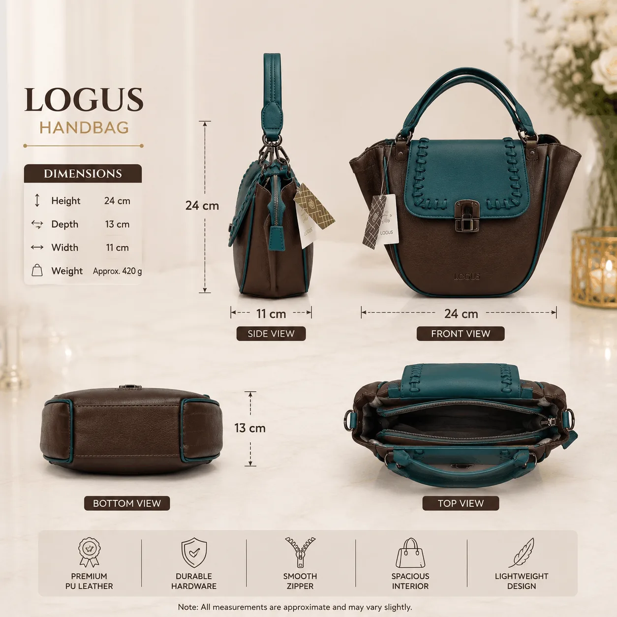 ÉLANORA Premium Brown & Teal Women’s Handbag (4)