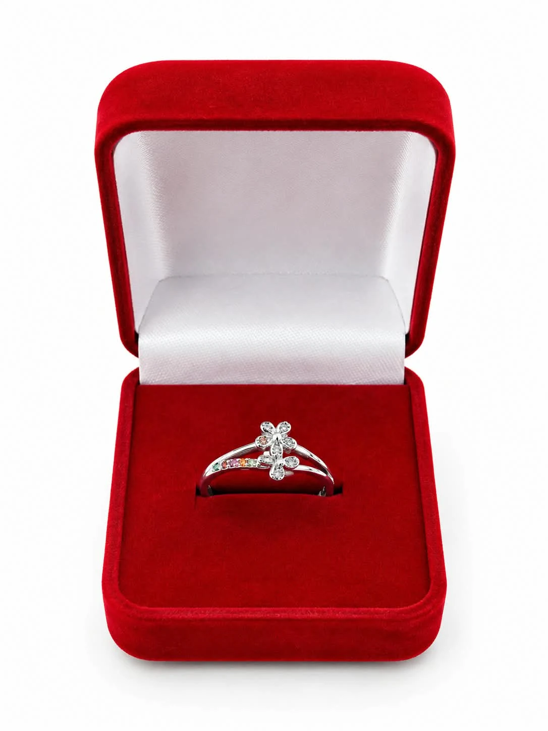 Elegant Multicolor Floral CZ Crystal Ring for Women (2) Floral crystal ring for women with multicolor stones and elegant polished finish