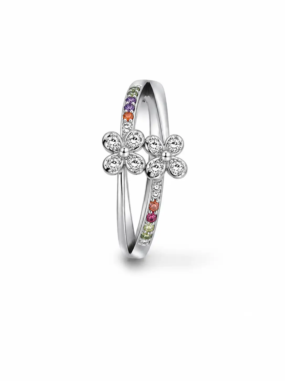 Elegant Multicolor Floral CZ Crystal Ring for Women (3) Floral crystal ring for women with multicolor stones and elegant polished finish