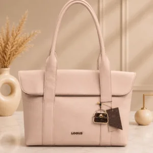 Soft pink laptop tote bag for women with spacious interior and back zip pocket