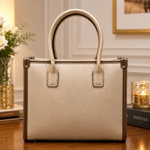 Emily Loran bronze premium tote bag for women with dark brown trim and sturdy top handles cum sling