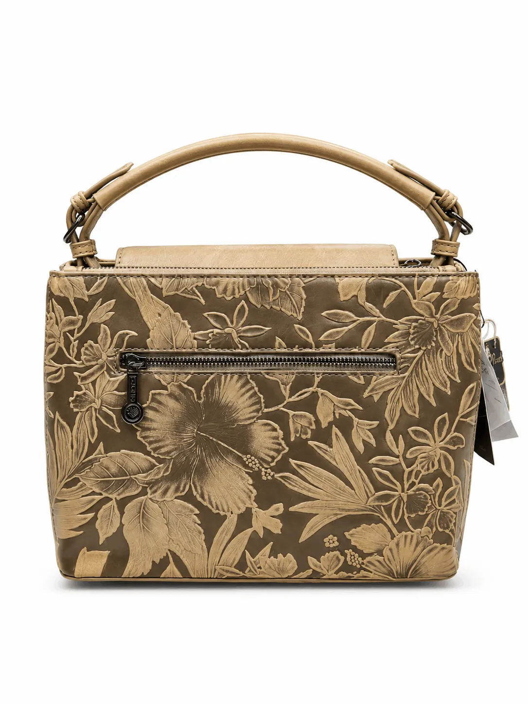 Floral Embossed Satchel Handbag with Top Handle and Turn-Lock Closure (3)
