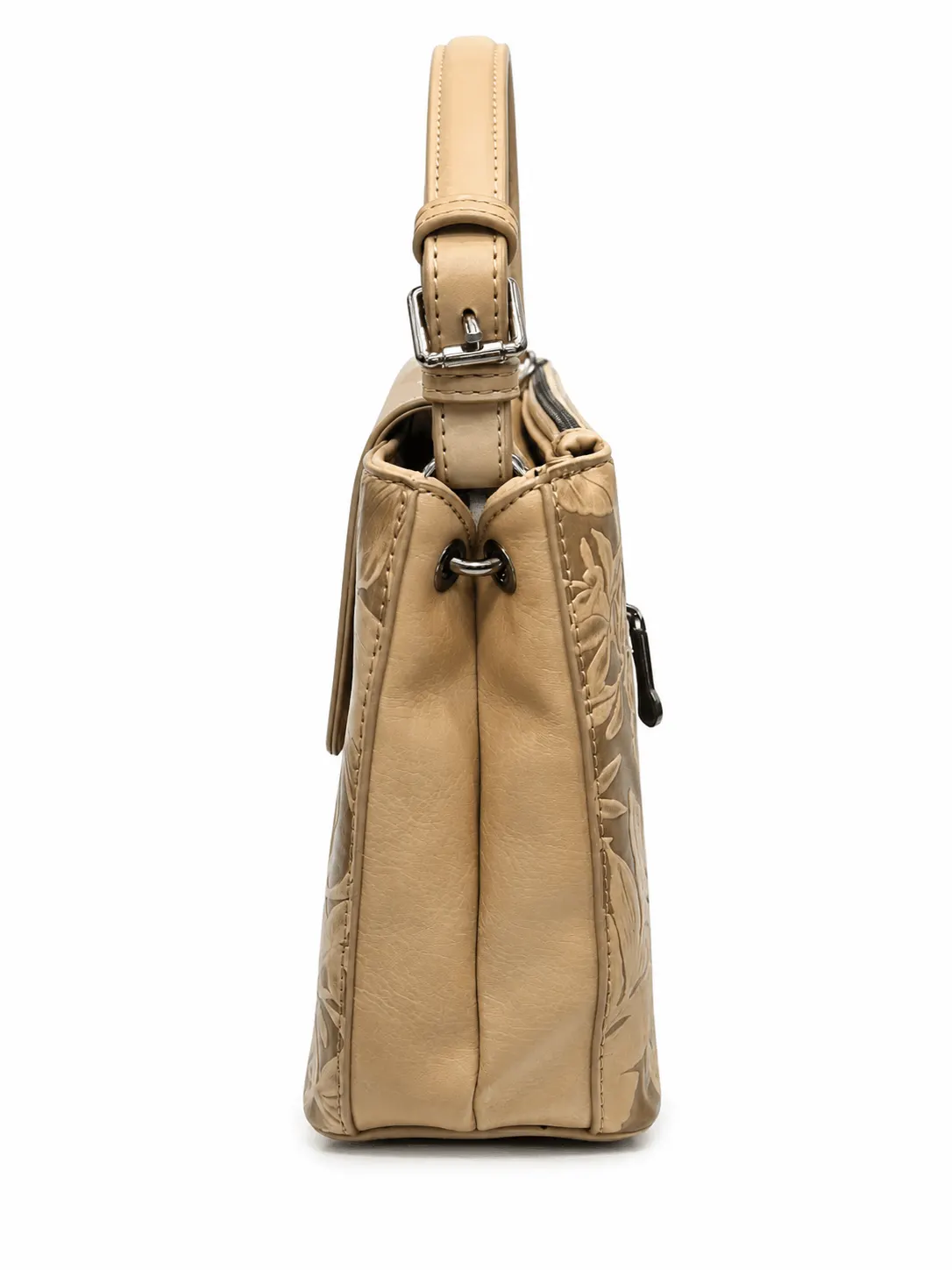 Floral Embossed Satchel Handbag with Top Handle and Turn-Lock Closure