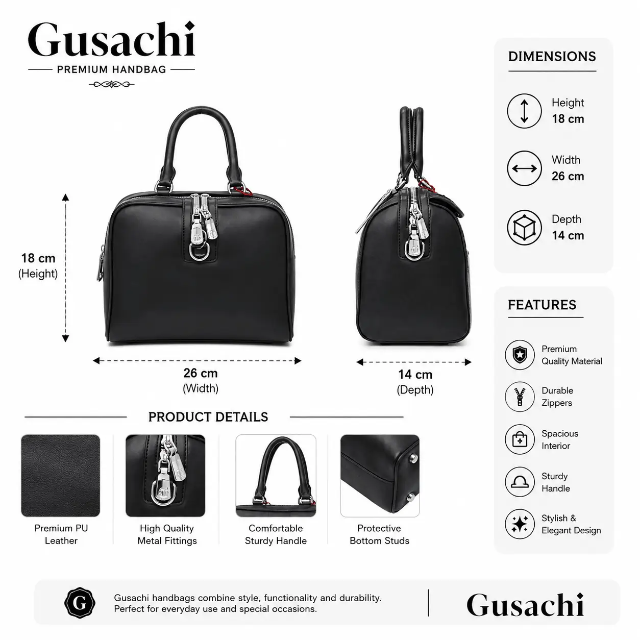 Gusachi Classic Black Handbag (4)