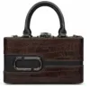 J Blues Dark Brown Croc Texture Handbag for Women with Metal Lock, Top Handle and Spacious Interior