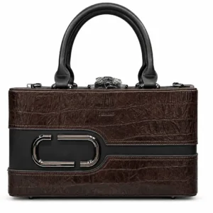 J Blues Dark Brown Croc Texture Handbag for Women with Metal Lock, Top Handle and Spacious Interior
