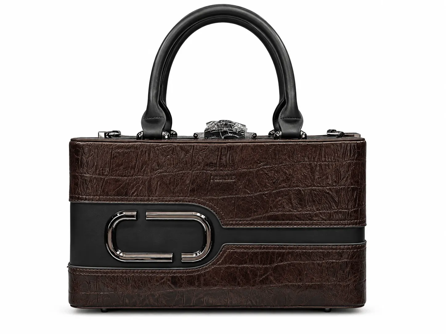 J BLUES Croc Luxe Top Handle Handbag (3) J Blues Dark Brown Croc Texture Handbag for Women with Metal Lock, Top Handle and Spacious Interior