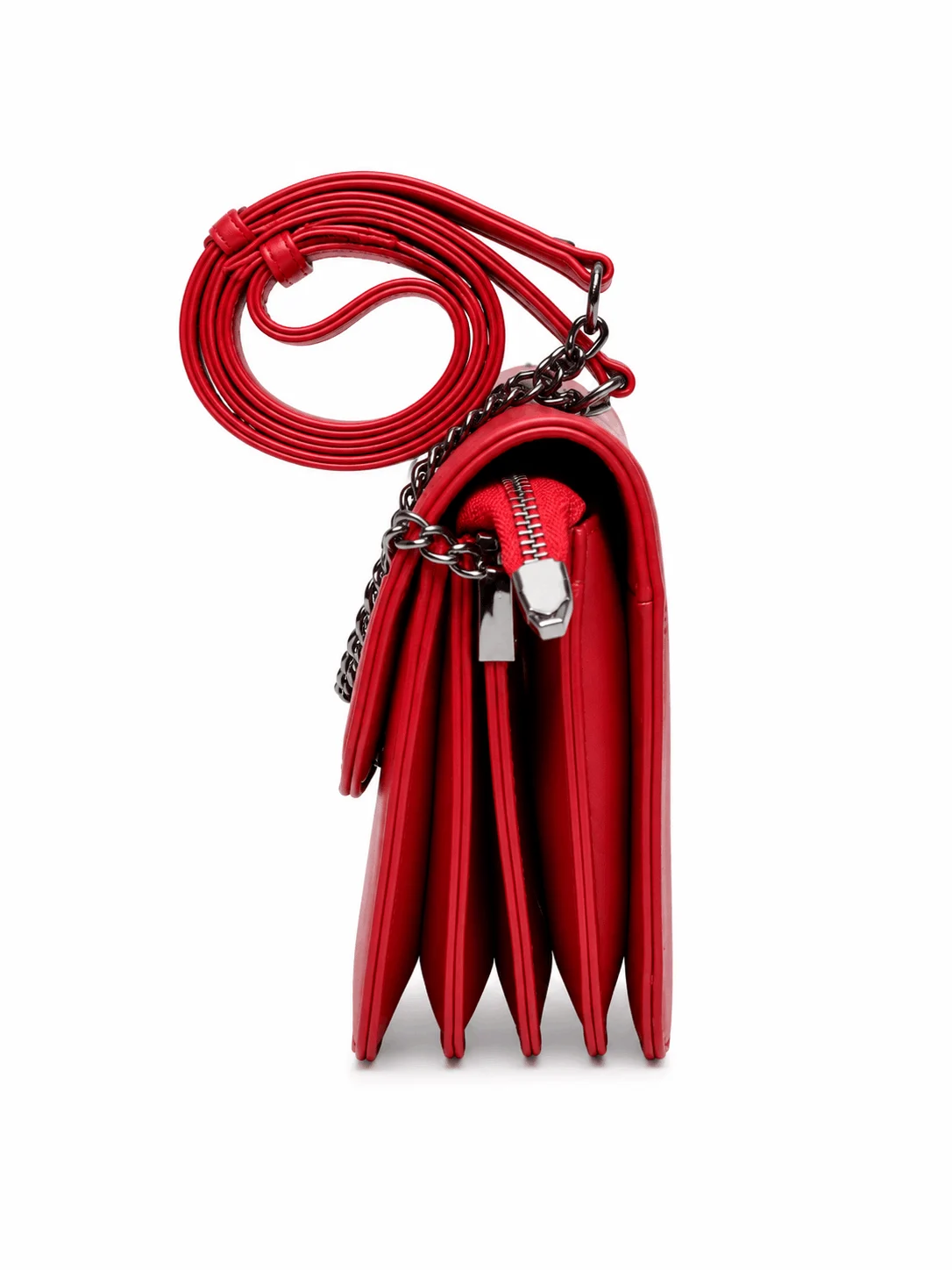 LOCUS Red Vegan Leather Crossbody Sling Bag with Chain Strap, Push Lock & Adjustable Shoulder Strap (3)
