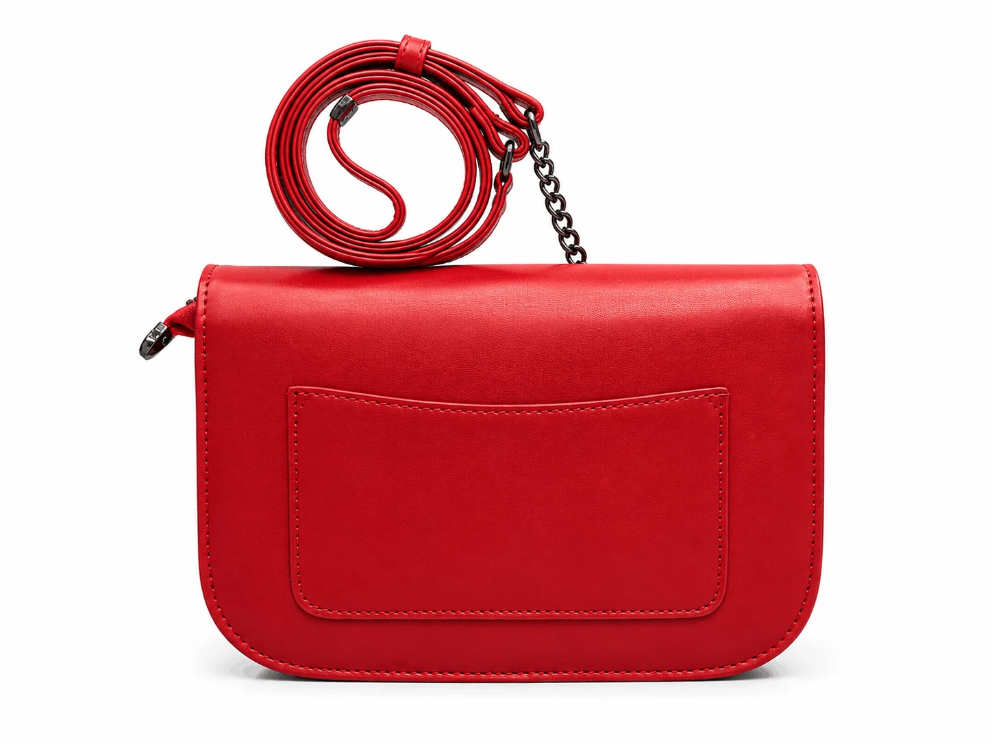 LOCUS Red Vegan Leather Crossbody Sling Bag with Chain Strap, Push Lock & Adjustable Shoulder Strap