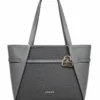LOGUS Grey Textured Women’s Tote Handbag with Gold-Tone Hardware, Front Zip Pocket and Comfortable Shoulder Handles