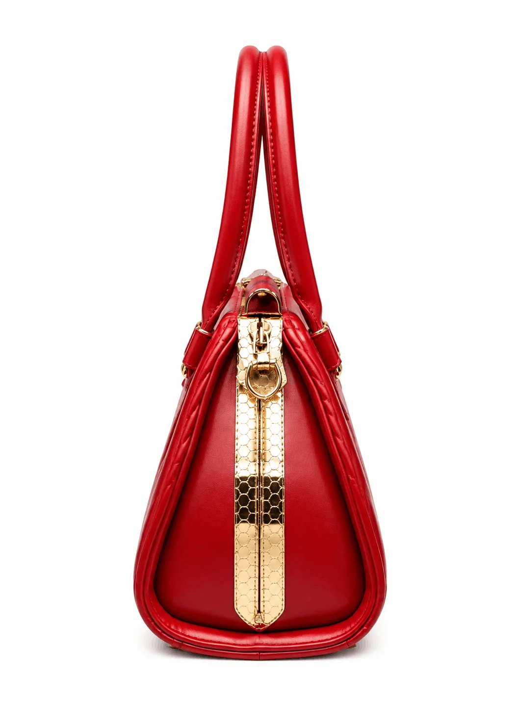 LOGUS Red Quilted Structured Top Handle Handbag with Detachable Shoulder Strap (3)