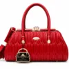 LOGUS Red Textured Handbag for Women with Premium Quilted Design, Gold-Tone Clasp and Detachable Shoulder Strap