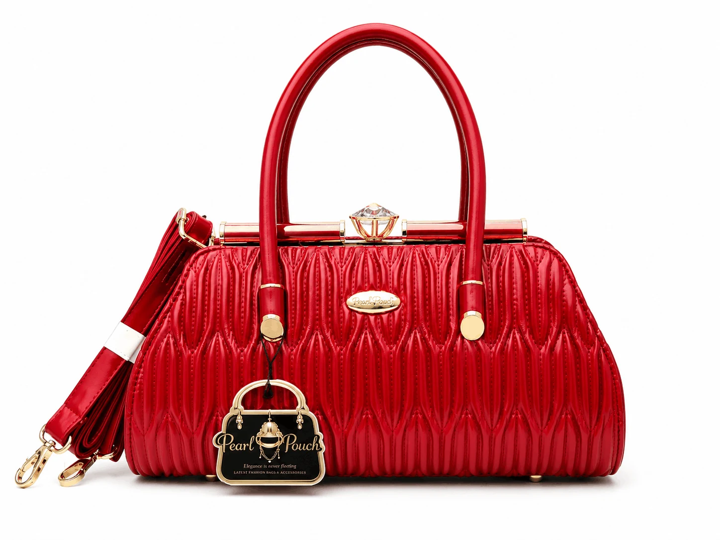 LOGUS Red Quilted Structured Top Handle Handbag with Detachable Shoulder Strap (4) LOGUS Red Textured Handbag for Women with Premium Quilted Design, Gold-Tone Clasp and Detachable Shoulder Strap