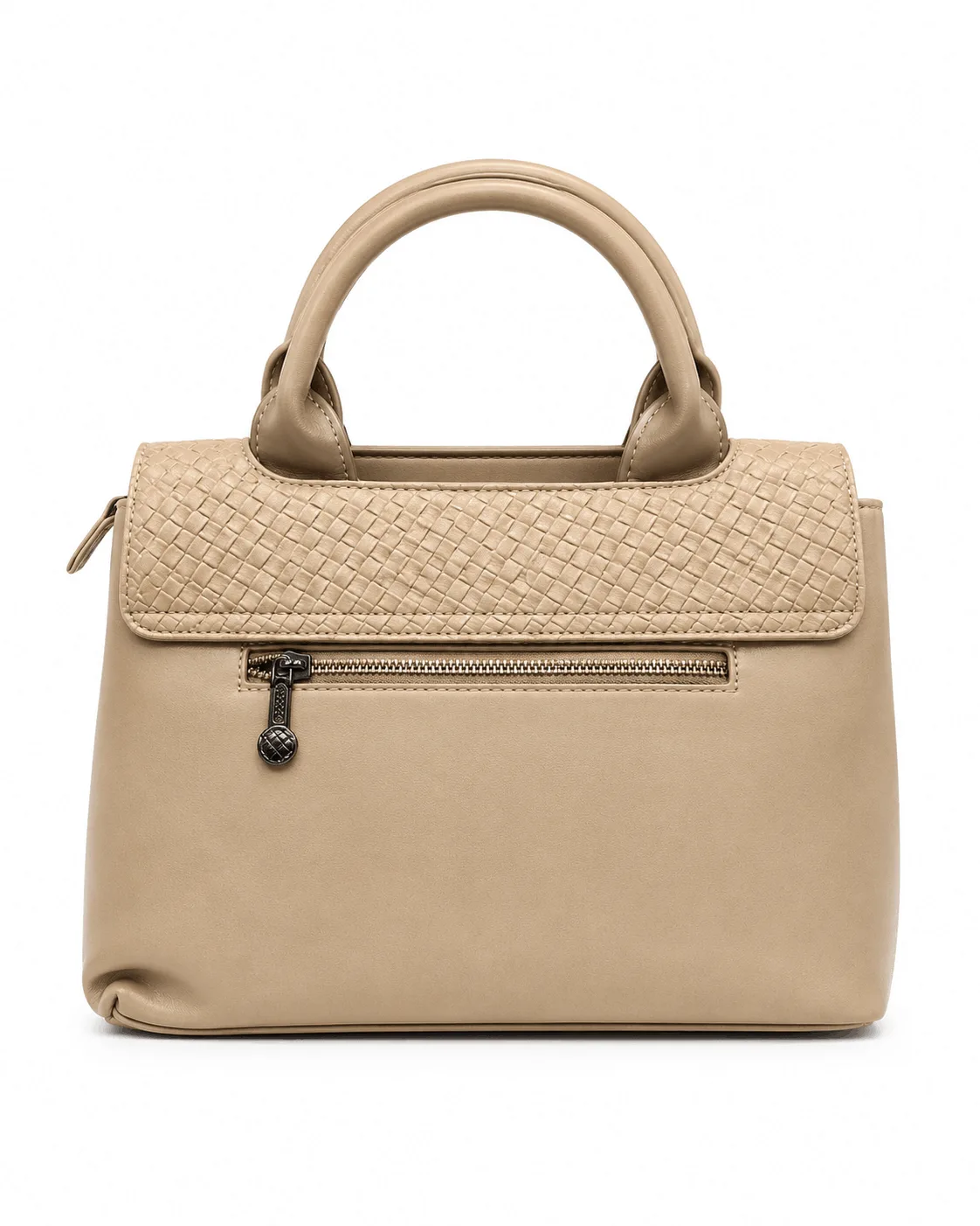 Logus Beige Woven Flap Satchel Handbag for Women with Top Handle and Shoulder Strap (4)