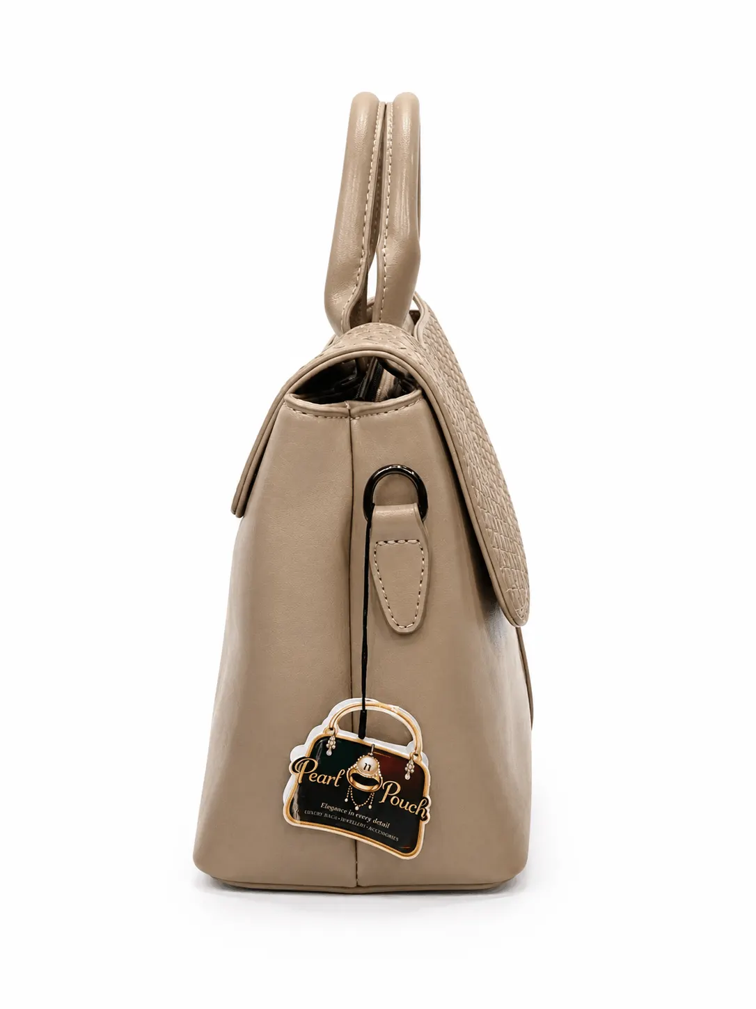 Logus Beige Woven Flap Satchel Handbag for Women with Top Handle and Shoulder Strap