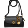 Black Women’s Shoulder Handbag with Adjustable Strap, Secure Flap Closure and Elegant Gold-Tone Chain Detail