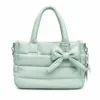 Mint Green Bow Detail Handbag with Top Handle and Detachable Shoulder Strap