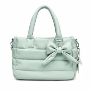 Mint Green Bow Detail Handbag with Top Handle and Detachable Shoulder Strap