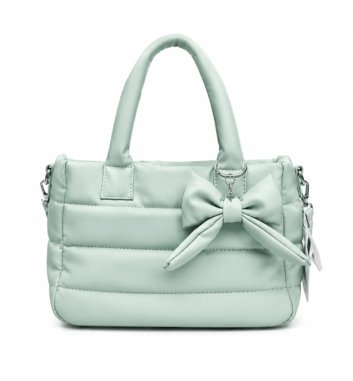 Mint Green Bow Handbag for Women Mint Green Bow Detail Handbag with Top Handle and Detachable Shoulder Strap