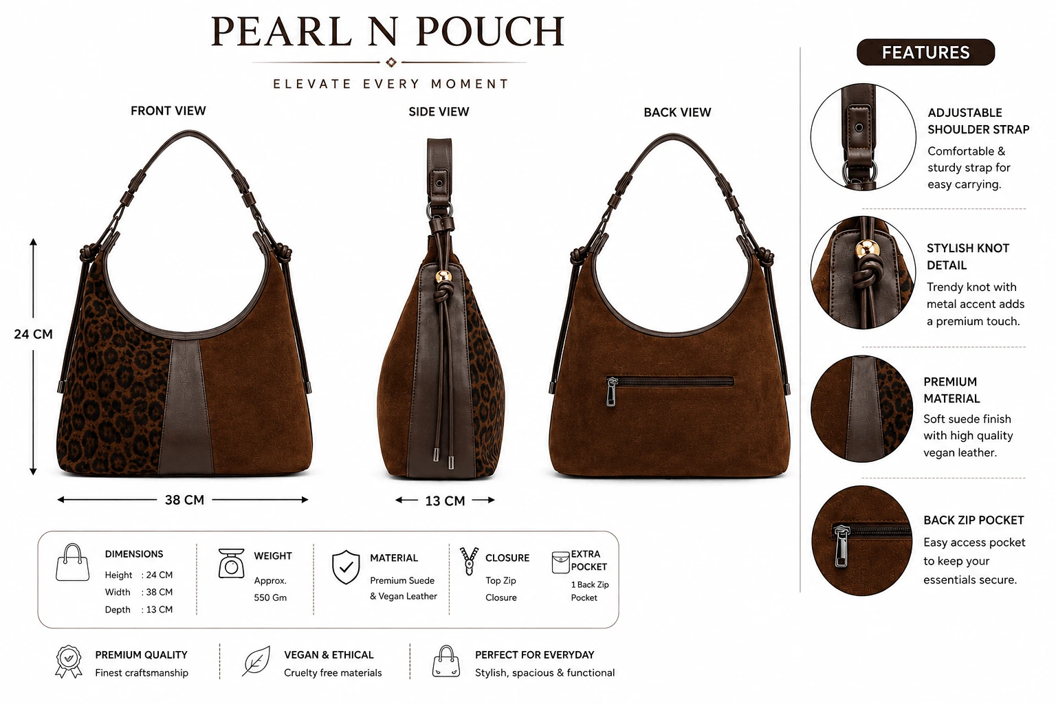 Pearl N Pouch Brown Leopard Hobo Bag (2) Pearl N Pouch brown leopard print shoulder bag with adjustable strap and stylish knot detail