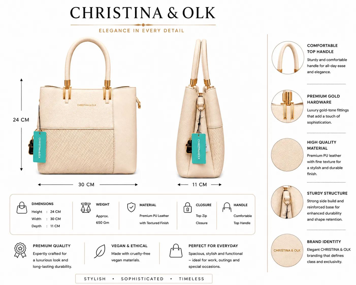 Premium Ivory Textured Top Handle Tote Bag for Women (3)