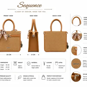Brown textured satchel mediuem Tote handbag for women with sturdy top handle, stylish printed scarf detail, silver-tone front hardware and spacious structured design.