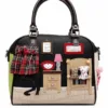 Thailand-style multicolor 3D appliqué PU leather satchel handbag for women with artistic house décor design, sturdy top handles, zipper closure and spacious interior.