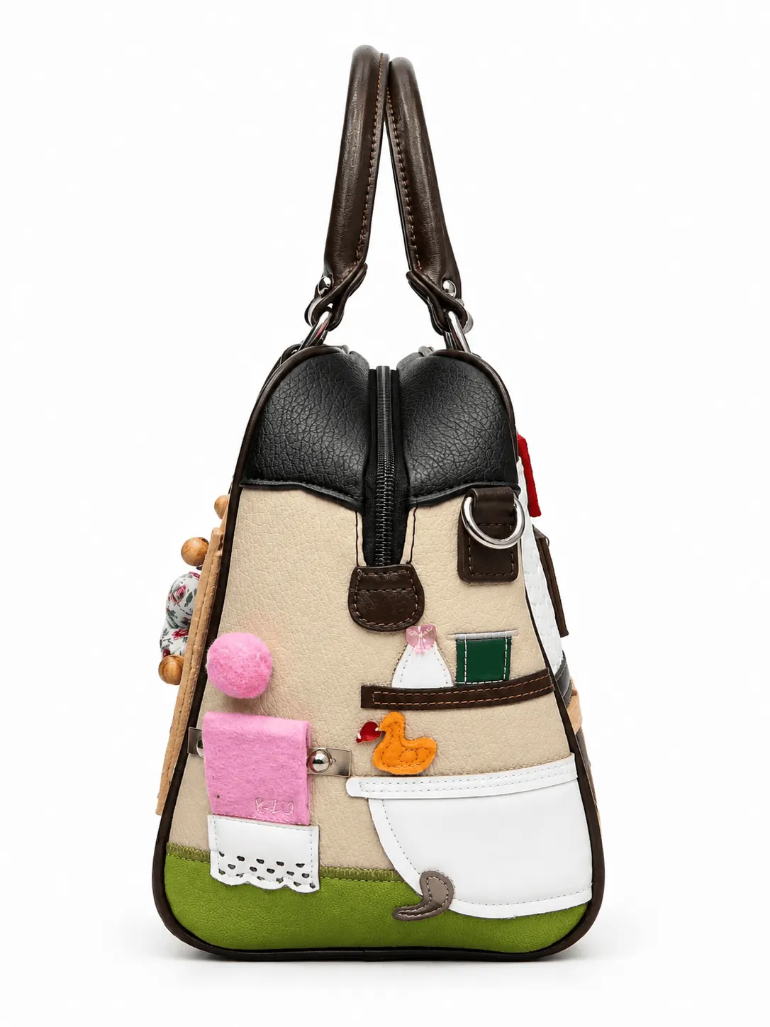 Thailand Multicolor 3D Appliqué Structured Top Handle Satchel Handbag for Women (3)