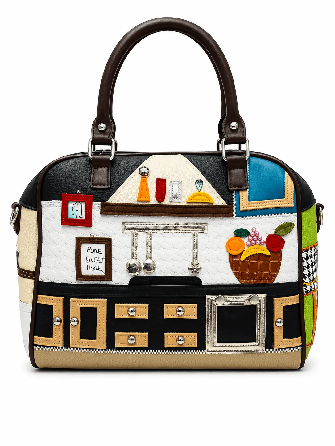Thailand Multicolor 3D Appliqué Structured Top Handle Satchel Handbag for Women (5)