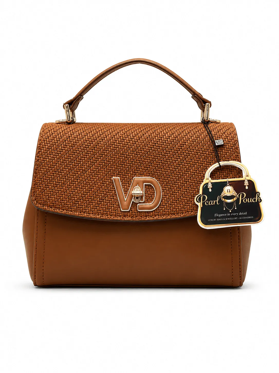 Valendnee Woven Grace Handbag (4) Valendnee premium brown handbag with elegant woven texture, sturdy top handle, smooth zipper, spacious interior, and stylish everyday design.