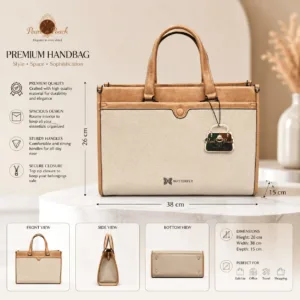 Premium beige and tan dual-tone handbag for women with spacious design and sturdy top handles