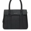 Black structured handbag for women with double handles and zip closure