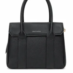 Black structured handbag for women with double handles and zip closure