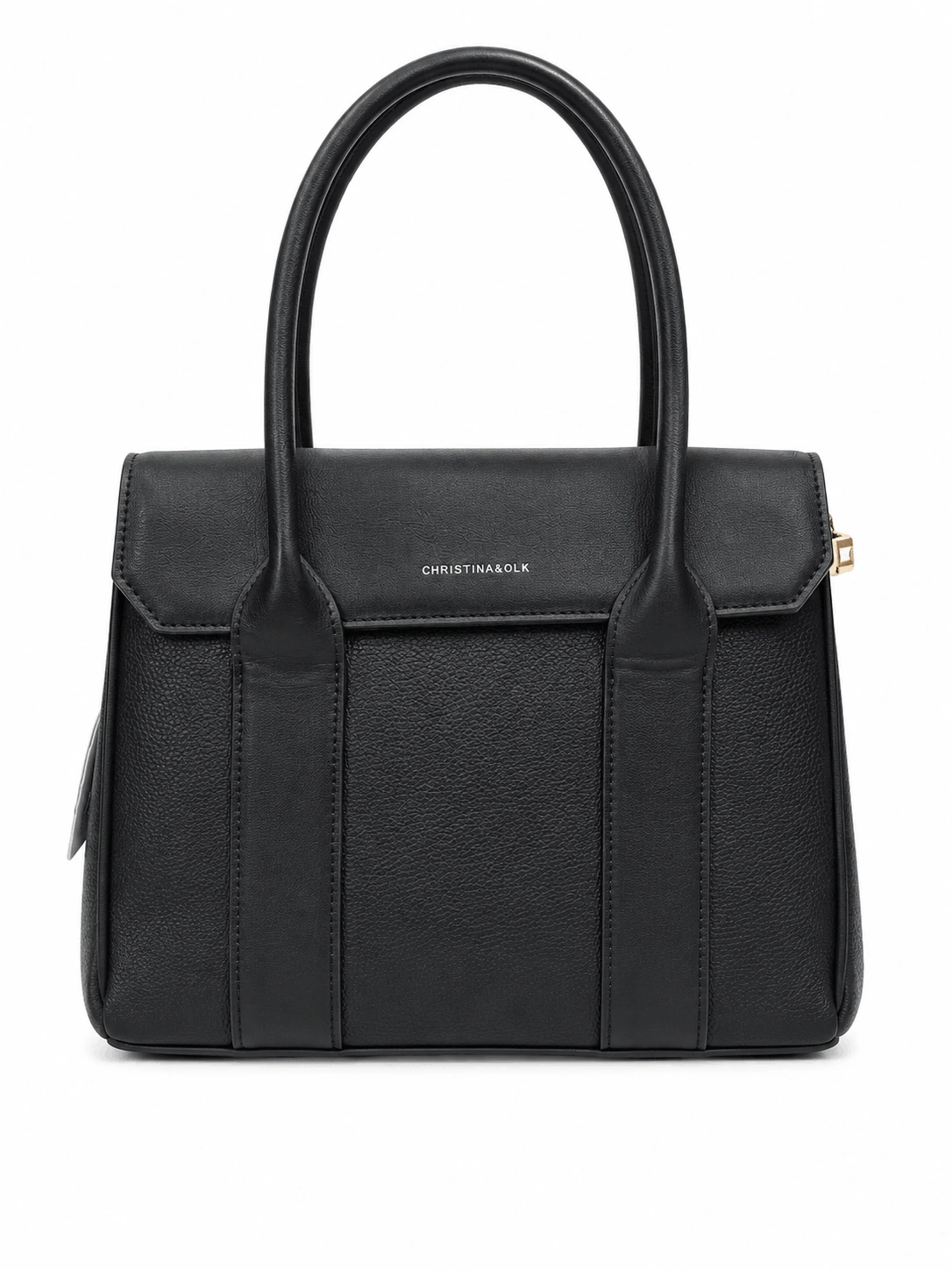 christina n olk tote shoulder cum sling black bag (2) Black structured handbag for women with double handles and zip closure