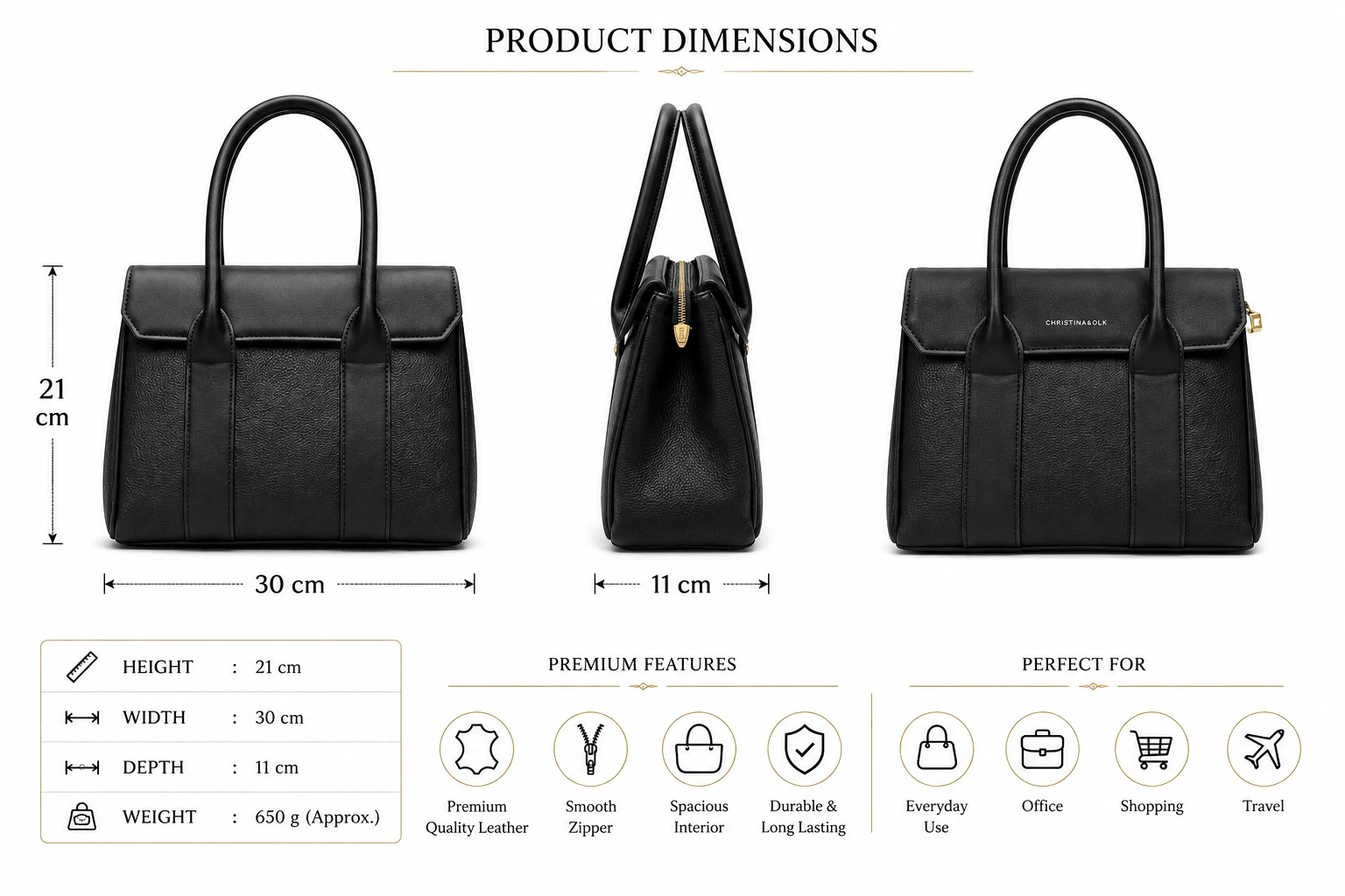 christina n olk tote shoulder cum sling black bag (4)