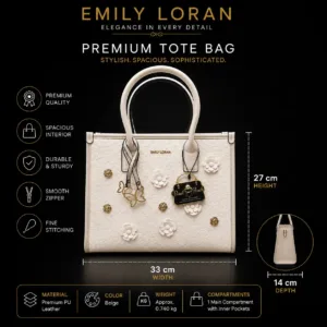 emily loran beige color Tote bag white color multi pockets all details for girls