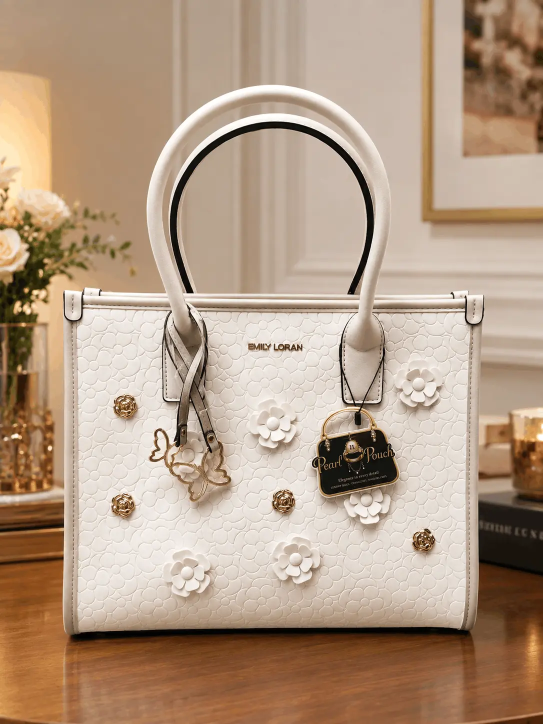emily loran beige color Tote bag white color multi pockets emily loran beige color Tote bag white color multi pockets
