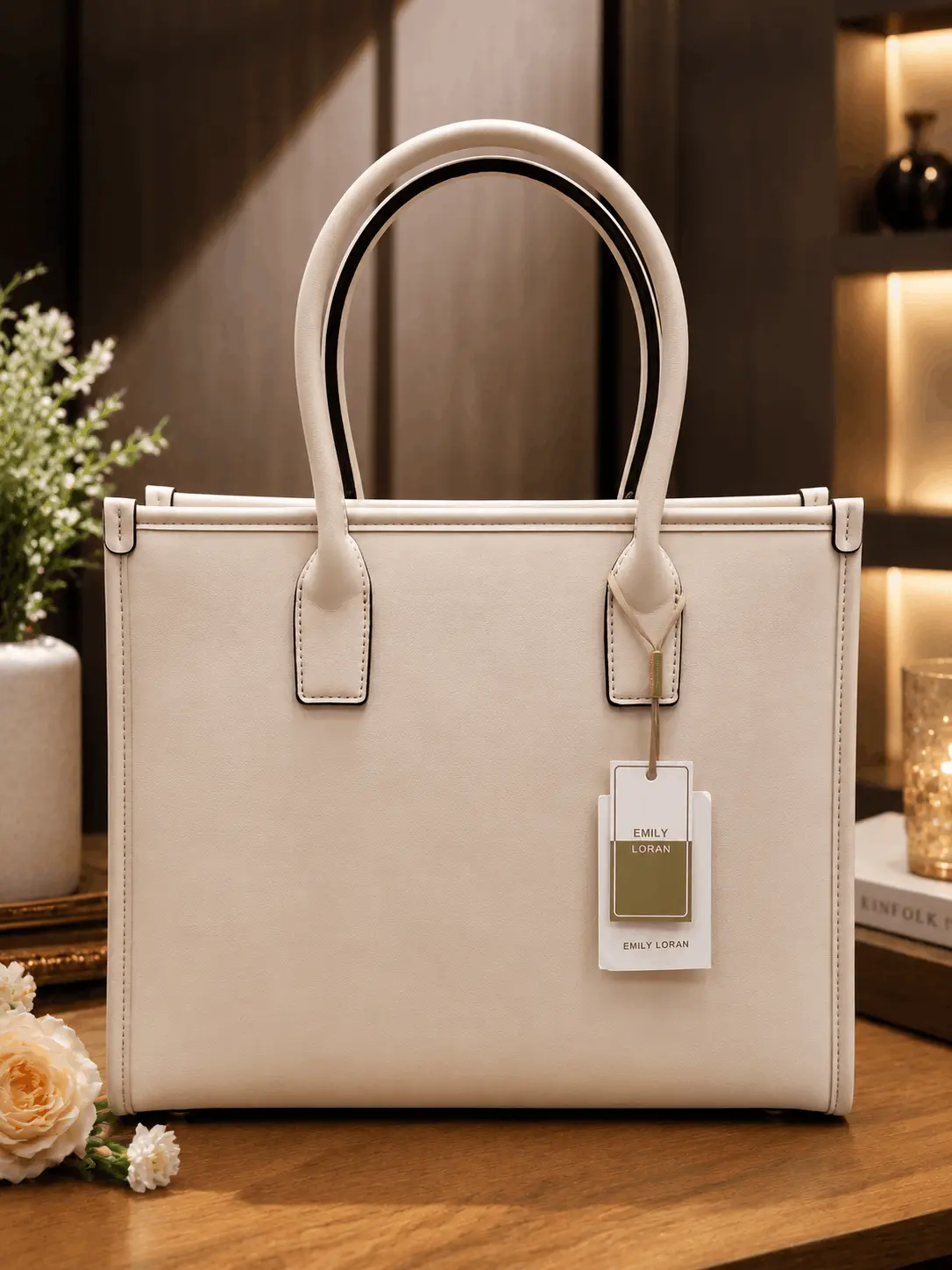 emily loran beige color fancy Tote bag white color multi pockets emily loran beige color fancy Tote bag white color multi pockets