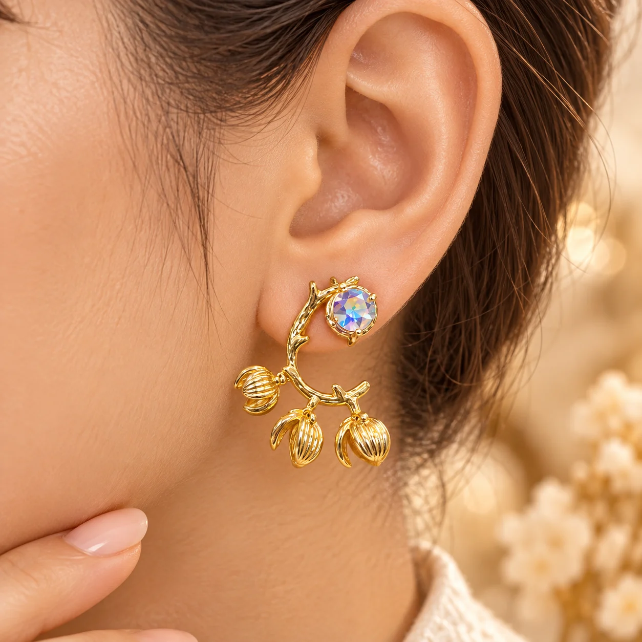 Blooming Branch Gold Plated Drop Earrings (2)
