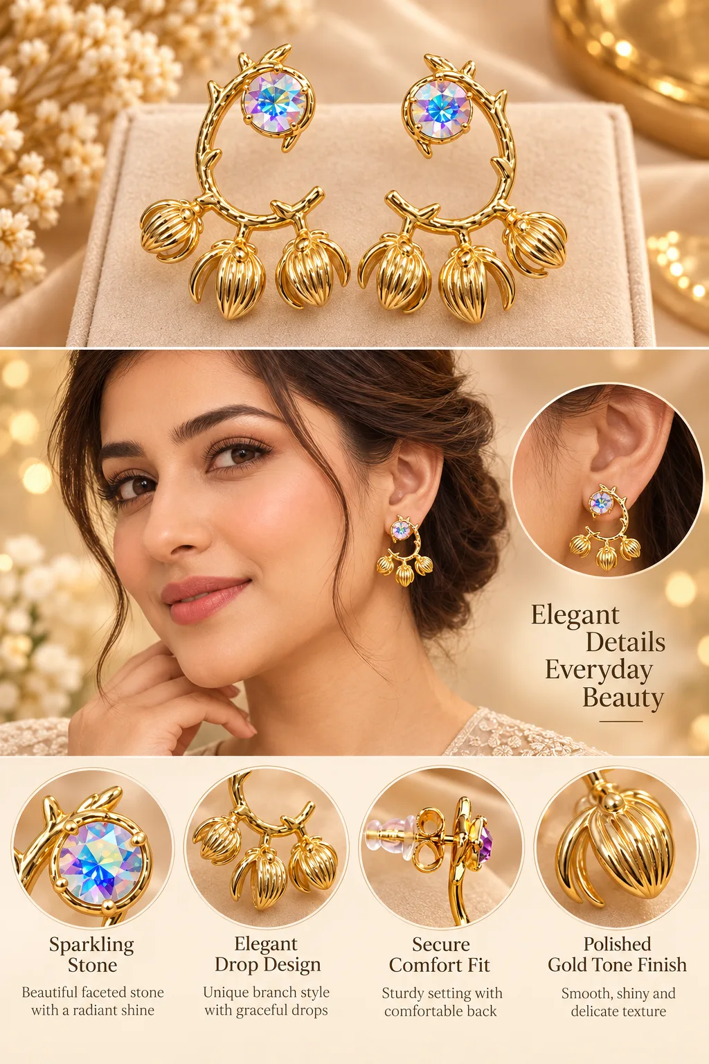 Blooming Branch Gold Plated Drop Earrings (3)