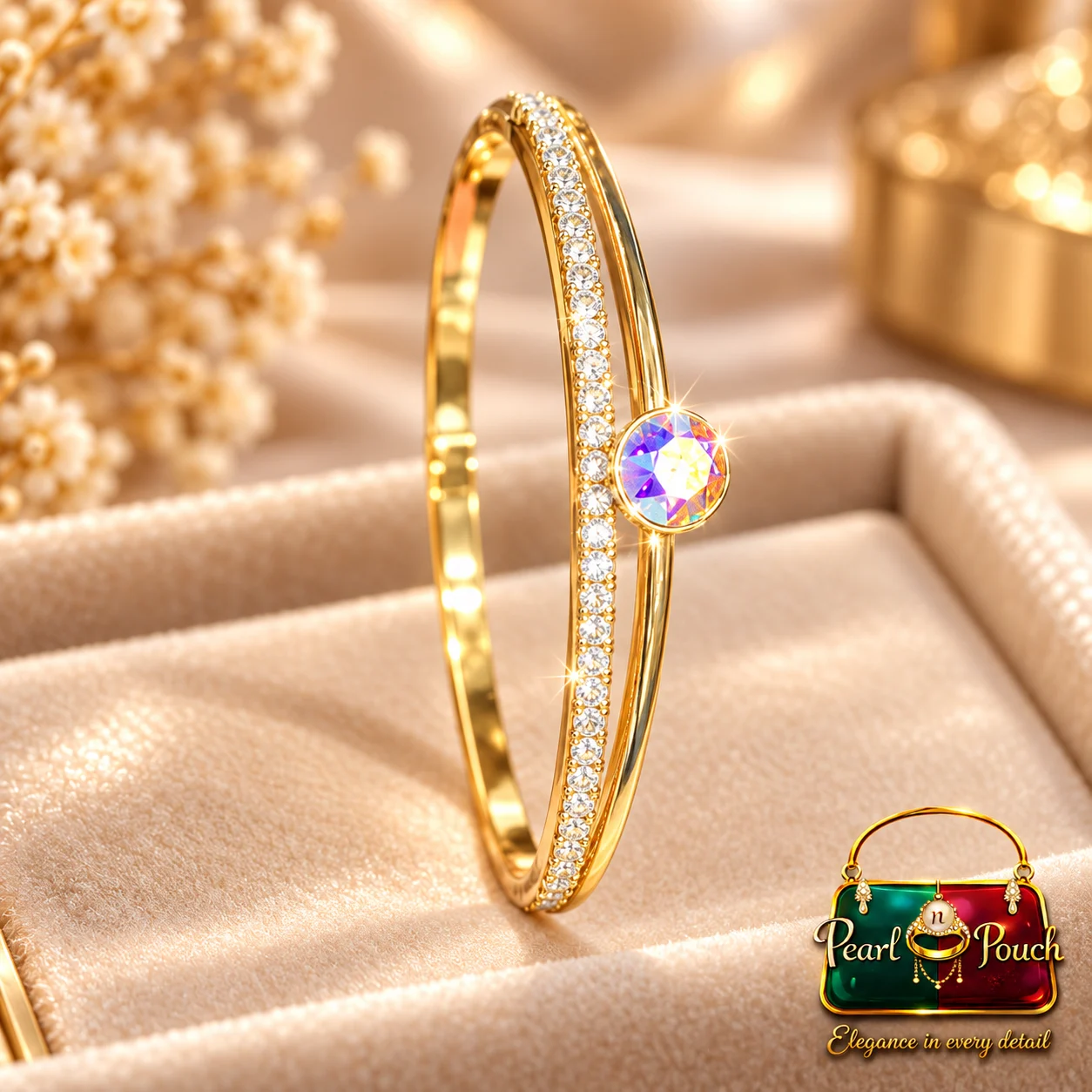 Brilliant Zuping 18K Gold Plated Zirconia Bracelet (4) Brilliant 18K Gold Plated Zirconia Bracelet by Zuping with multicolor central zirconia stone