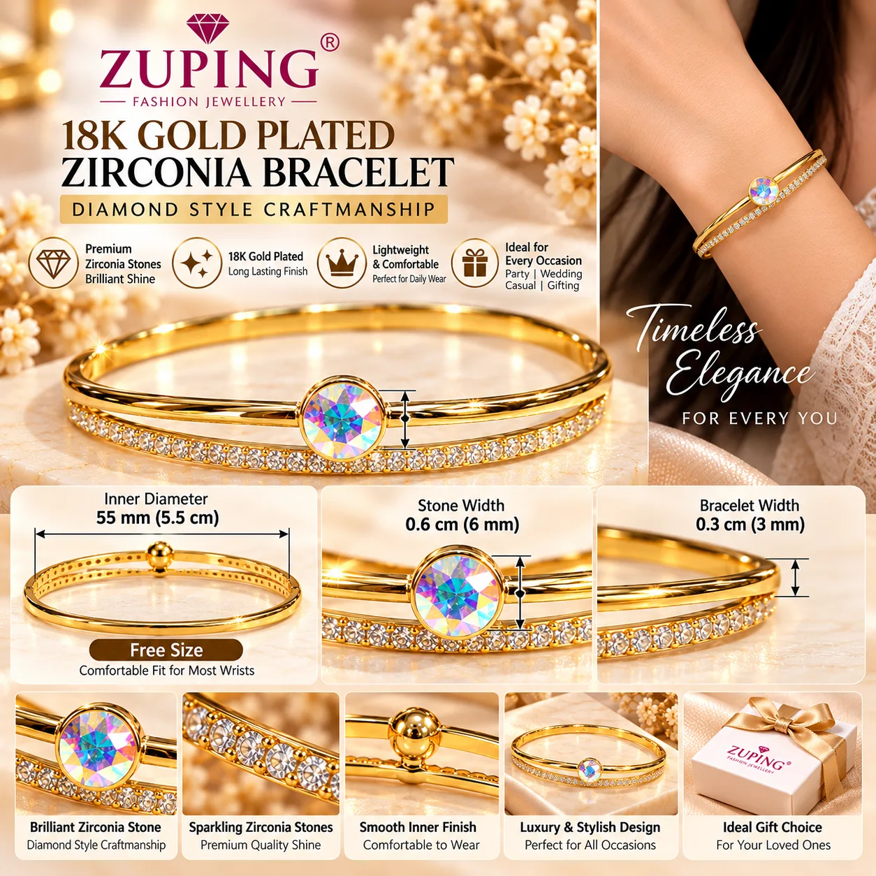 Brilliant Zuping 18K Gold Plated Zirconia Bracelet (5)